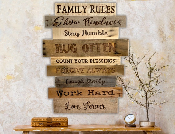 Handmade Family Rules Wood Wall Décor