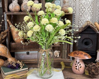 Artificial Dandelion Flower Stems, Faux Flowers,  Rustic Table Centerpiece, Fake Flower Arrangement