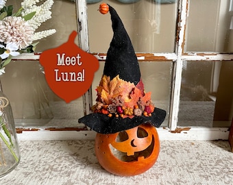 Halloween Witch Decoration, Fall Gourd, Pumpkin With Candle, Gourd Gift, Fall Centerpiece For Table, Halloween Display