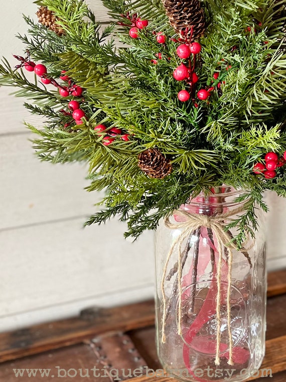 Artificial Pine Fir and Berry Spray, Christmas Greenery