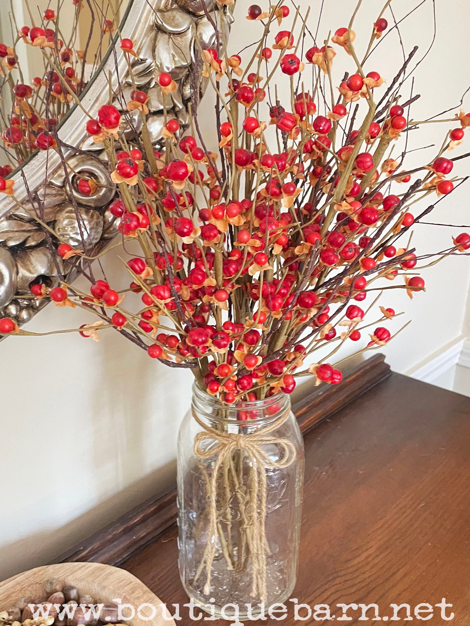 Künstliche Beerenzweige Herbstdeko - Orange Beeren Mit Kürbisblättern 33cm 2er Set