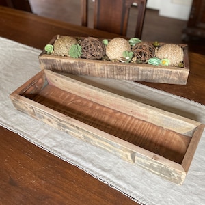 Holzkiste, langes Holztablett für Tisch, Holztischläufer, rustikales Herzstück, Blumenschmuck, rustikales Tablett, Bauernhausdekor