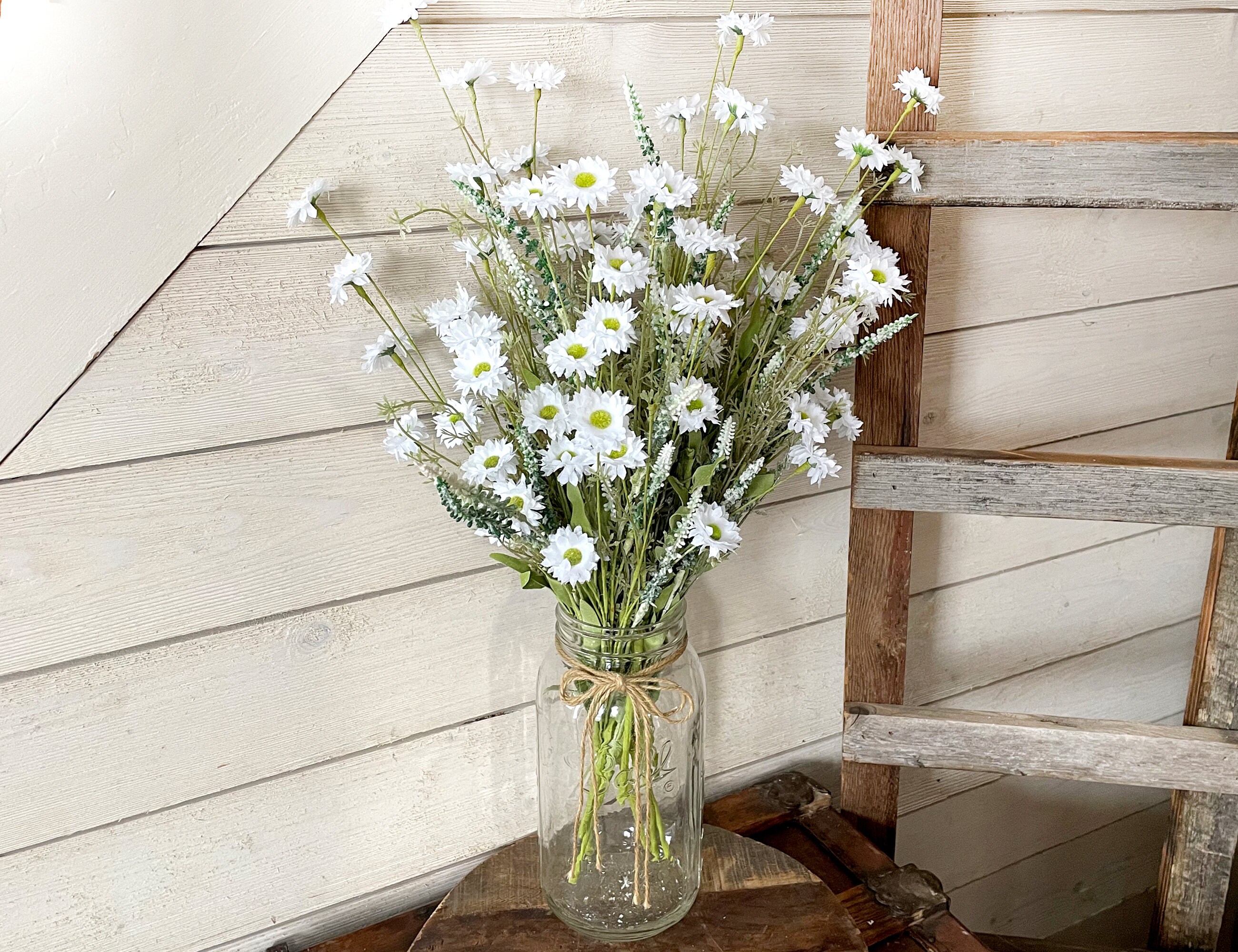 Artificial Daisy Wildflower Spray, Faux White Flowers, Rustic Centerpiece,  Vase or Mason Jar Filler, Arrangement Supplies, Flowers for Table 