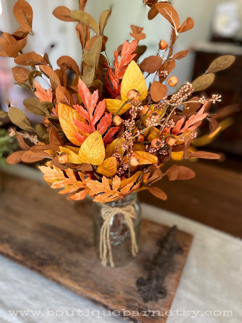 Fake Flowers Fall Foliage Stems Faux Flowers Rustic Table Etsy