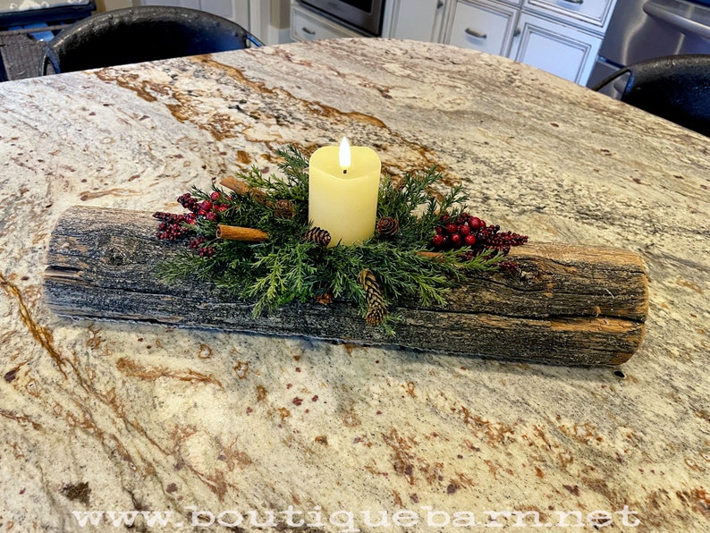 Handmade Yule Log Christmas Candle Centerpiece Candle Riser Etsy