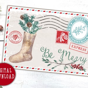 Etichette regalo di Natale, cartolina postale digitale, etichetta da appendere, calza di Natale, effimera per album di ritagli, etichetta regalo, etichetta di favore, mestiere di carta del diario spazzatura