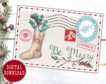 Christmas Gift Tags, Digital Post Card, Hang Tag, Christmas Stocking, Scrapbook Ephemera, Present Label, Favor Tag, Junk Journal Paper Craft