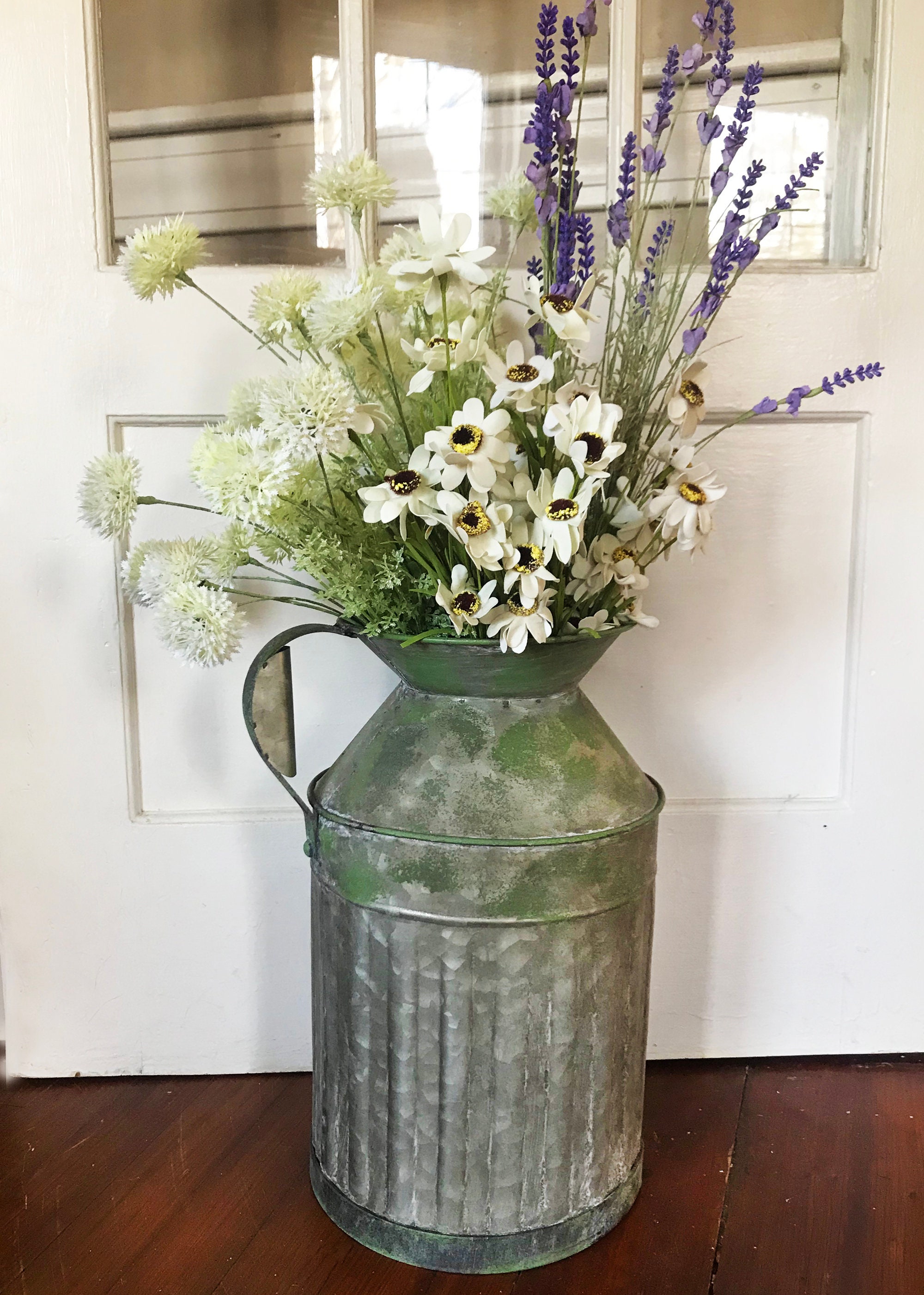 Galvanized Tin Milk Can Vase Rustic Centerpiece Flower Etsy