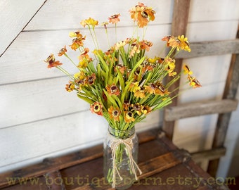 Fall Flower Arrangement For Vase, Artificial Wildflowers For Mason Jar, Rustic Centerpiece Vase Filler, Fake Flowers
