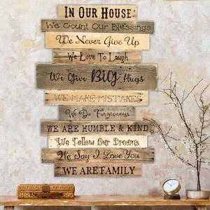 Family Rules In Our House Wood Sign, Extra Large Wood Wall Art, Family Values Decor, Art Commission