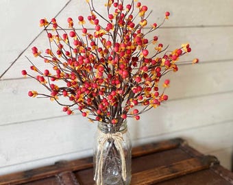 Flores de otoño, rama de celastro, arreglo floral de bayas de otoño, flores artificiales