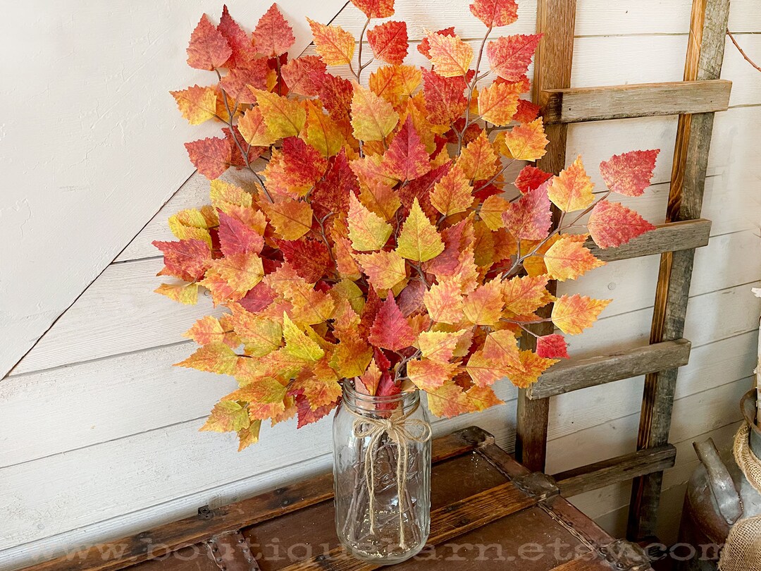 Fall Leaf Branches for Vase, Faux Fall Leaves, Tall Stems for Vase