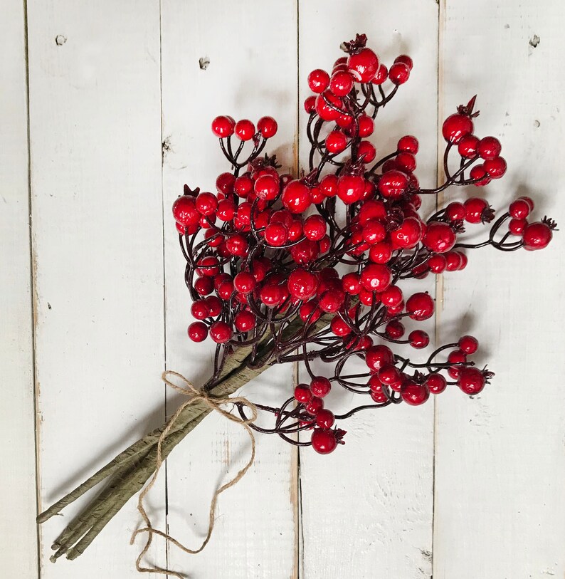 Red Berries Flower Stem For Christmas Decorating Etsy