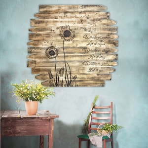 Dandelion Wall Art, Let Go and Acceptance Art, Inspirational Wood Wall Decor, Flower Wall Hanging