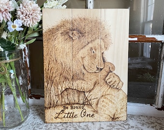 Lion Nursery Wall Decor, Baby Lion Wall Art, Rustic Nursery Sign, Jungle Nursery Decor Boy, Be Brave Little One Wall Art, Lion Dad and Son