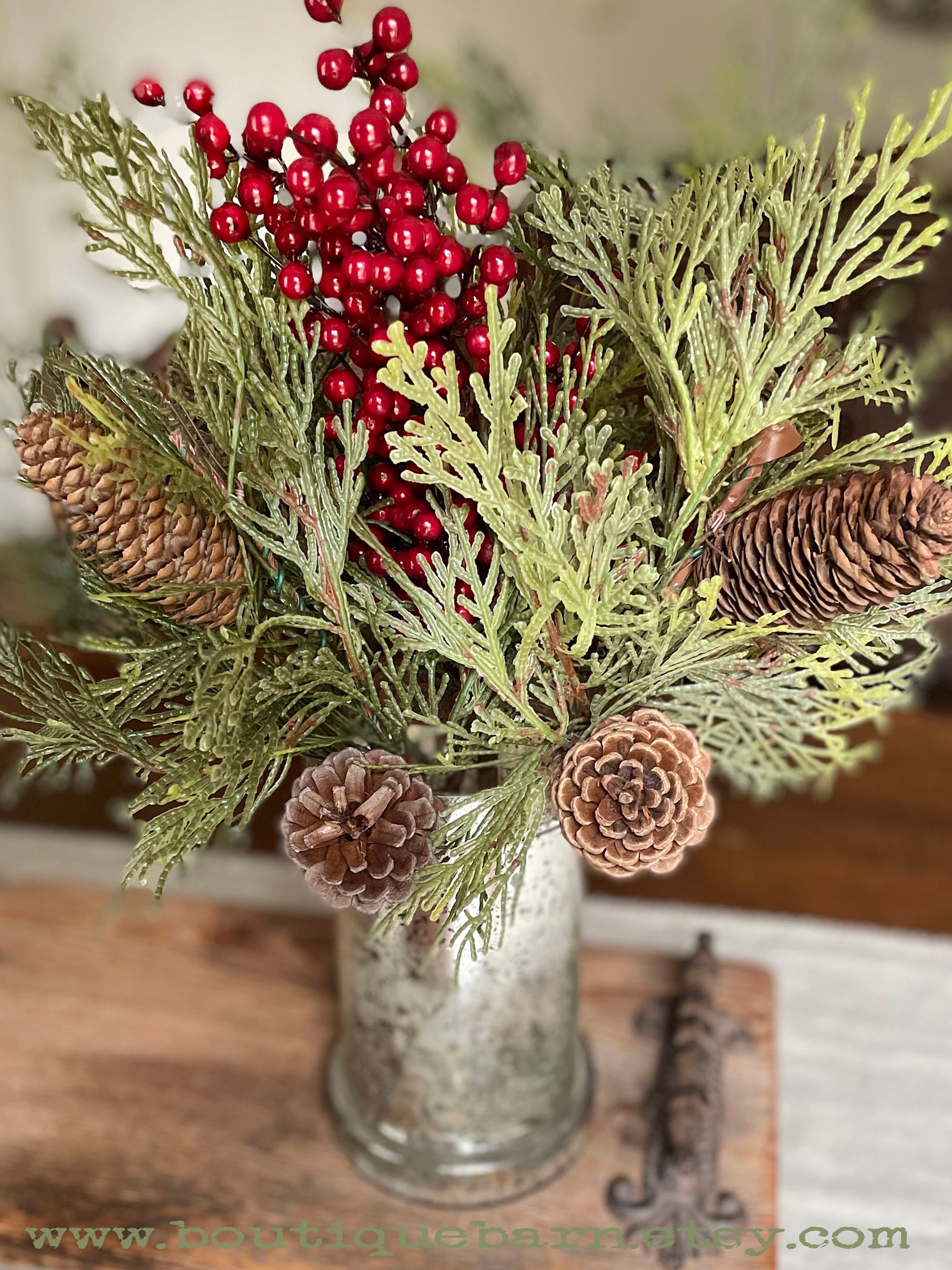 Christmas Tree Branch, Fraser Fir Pine Spray, Artificial Winter Greenery,  Flower Arrangement, Faux Greenery, Pine Branches for Vase 