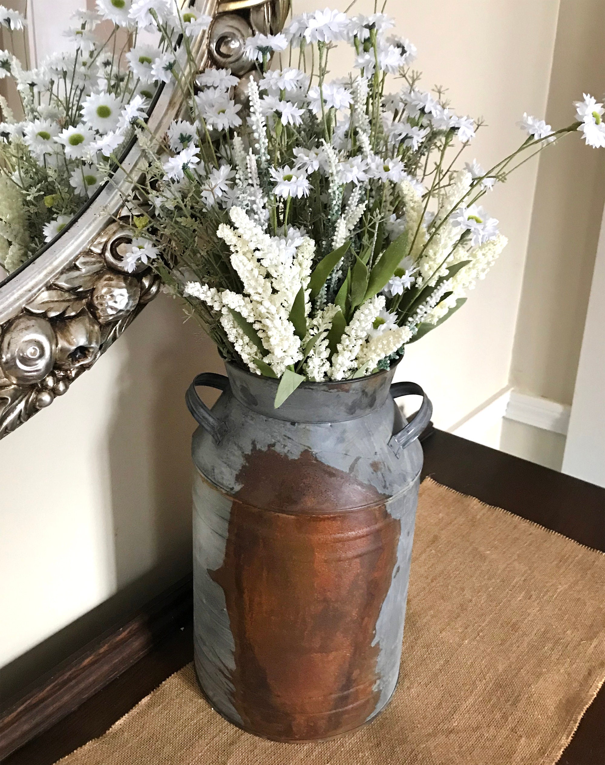 Galvanized Tin Milk Can Metal Bucket Rustic Vase for Etsy