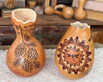 Dragonfly Vase Home Décor, Gourd Art, Natural Rustic Table