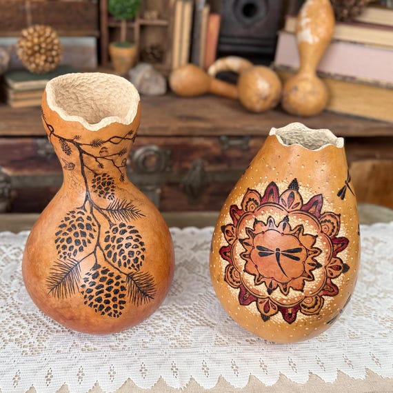 工芸品  Pampula vase 90mm Dragonfly Vase Home Décor, Gourd Art, Natural Rustic Table