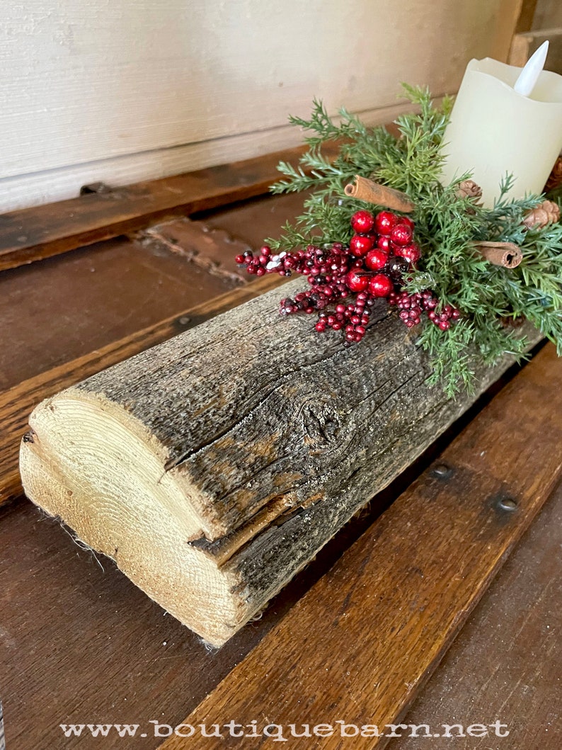 Handmade Yule Log Christmas Candle Centerpiece Candle Riser Etsy