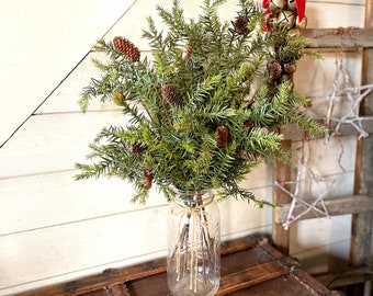 Weihnachtsbaumzweig, Fraser Tanne Kiefernspray, künstliches Wintergrün, Blumenschmuck, künstliches Grün, Kiefernzweige für Vase