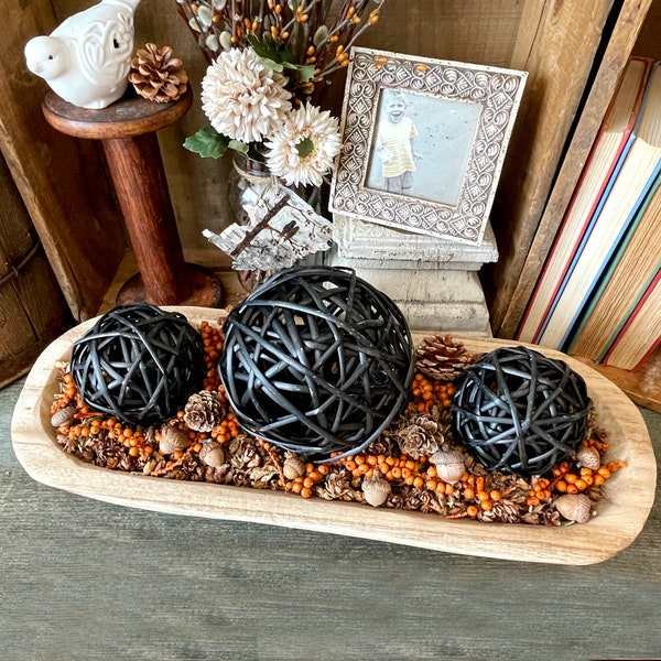 Black Willow Ball, Wooden Bowl Filler, Dough Bowl Decorations, Natural Home Decor, Fall Table Decor, Dinning Room Table Centerpiece