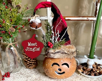 Handmade Christmas Elf Decoration With Light, Unique Christmas Gourd Art, Table Centerpiece