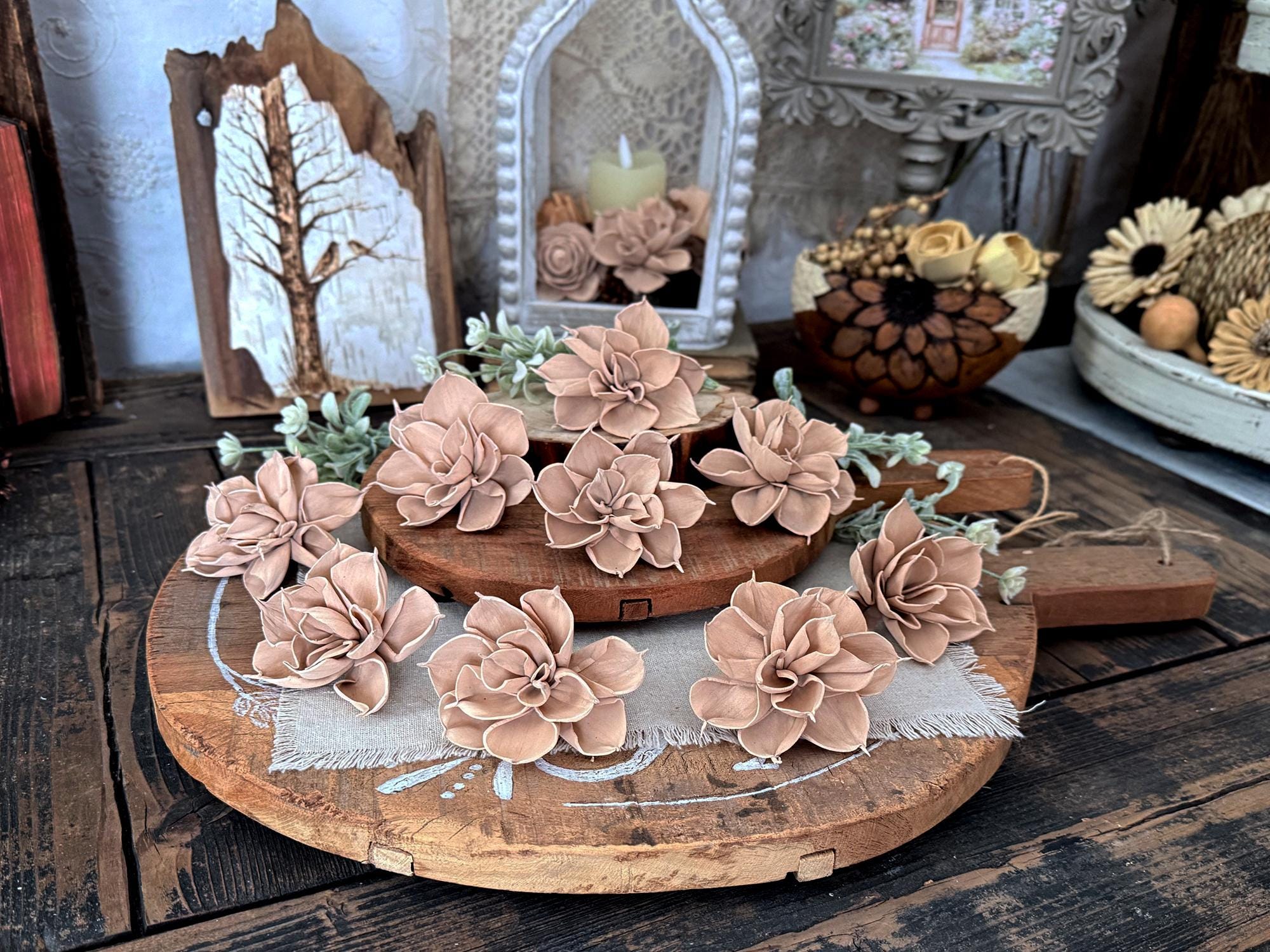 Wood Flower Bowl Decoration