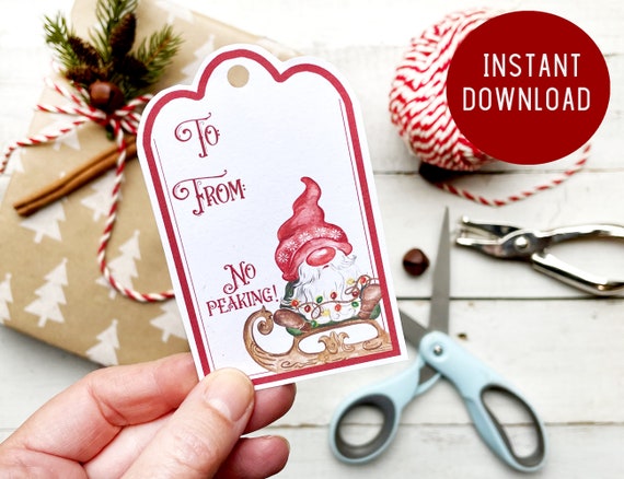 Printable Christmas Gift Tag, Gnome Gift Tag, DIY Favor Tag, Christmas Wrapping Digital Download