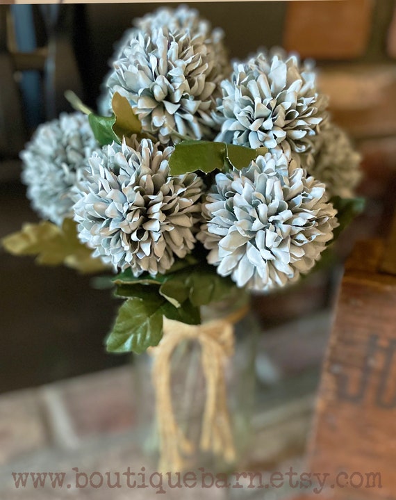 Round Blue Pom Pom Flowers for Vase, Fake Flower Stems, Faux Flower, Table  Centerpiece, Spring Flower Arrangement 