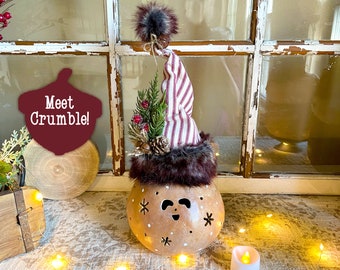 Christmas Gourds, Christmas Elf Decoration, Gourd Art, Table Centerpiece, Gourd Gift, Whimsical Display, Unique Christmas, Candle decor