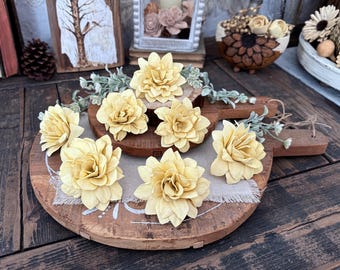Natürliche Holz Blumen Blüte Schüssel Dekoration für Tischdekoration, hellgelber Teig Schüssel Füllstoff, Cottagecore Home Akzent