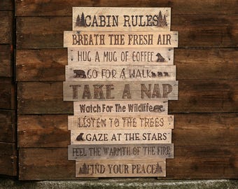 Rustic Cabin Decor, Personalized Rules Sign, Extra Large Lake House Wall Art, Family Values Gift, Custom Wood Signage, Established Sign