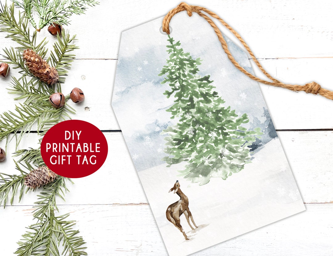 Christmas Gift Tags, Hang Tag Favor, Printable Hang Tag, Gift Tag Print at Home, Woodland Gift