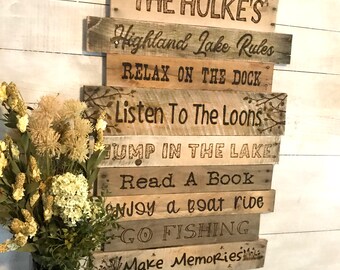 UYIKG Lake House Wall Art Decor For Summer Home Bathroom, Vintage Coastal Lake Life Decor Gift,Lake Accessories,Funny Fishing Wall Art Go