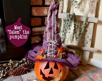 Fall Gourd, Pumpkin With Witch Hat, Handmade Halloween Decorations, Fall Centerpiece, Pumpkin Gifts