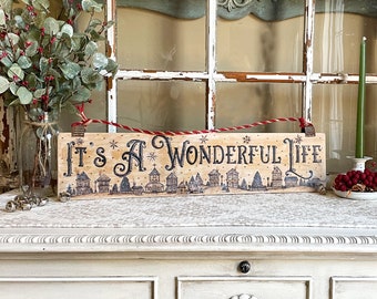Handmade Rustic Christmas Sign, It&#39;s A Wonderful Life, Reclaimed Wood Sign, Fireplace Mantle Decoration