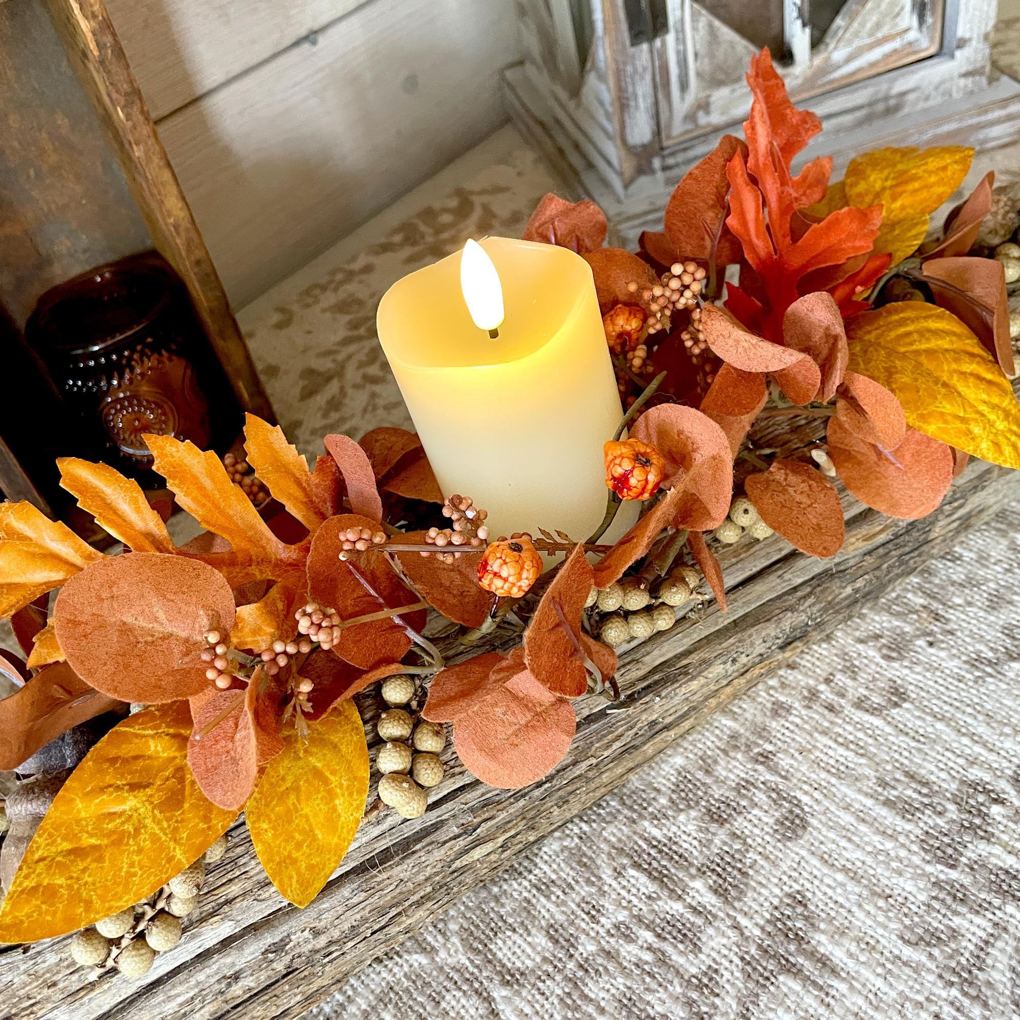 Yule Log Candle Holder, Fall Candle Centerpiece, Candle Riser, Fall ...