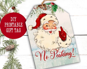Santa Claus Gift Tag, Christmas Gift Tags, Big Gift Tag, Hang Tag Download, Gift Tag Print At Home, Christmas Wrapping Digital Download