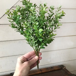 A spray of artificial boxwood greenery.