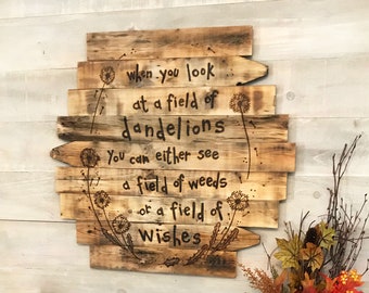 Dandelion Wall Art, A Field Of Wishes, Inspirational Decor, Flower Wall Art, Dandelions Picture On Wood, Large Wall Art, Unique Wall Art