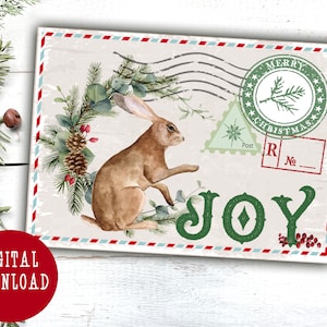 Kerstcadeaukaartjes, digitale postkaart, hanglabel, winterkonijn, kortstondige plakboeken, cadeaulabels, bedankkaartje, rommel dagboekpapier ambachten