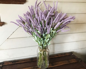 Faux Lavender For Vase, Boho Flowers, Fake Flower Arrangement, Purple Wildflowers, Rustic Table Centerpiece
