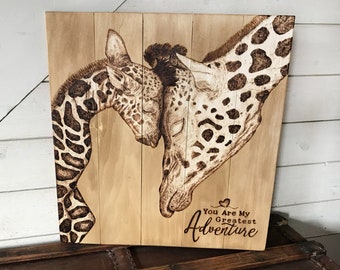 Giraffe Wall Art, Giraffe Nursery Decor, Greatest Adventure, Safari Nursery, Wood Wall Art, Animal Family Decor, Baby Shower Gift