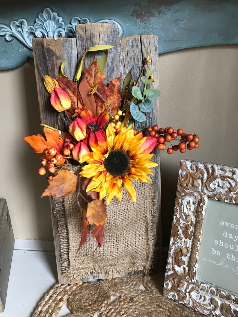 Wood Wall Vase Sunflower Flower Arrangement Hanging Wall Etsy