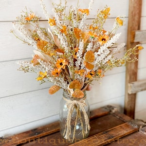 Faux Flowers, Wildflower Spray With Gold Daisies and Heather, Artificial Flowers For Your Rustic Centerpiece, Fall Foliage Arrangement