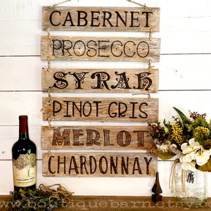 Letrero de madera para vino, hecho a mano, decoración de cocina, regalo de decoración de vino, letrero de Cabernet, letrero de Chardonnay, letrero de Shiraz, letrero de Merlot