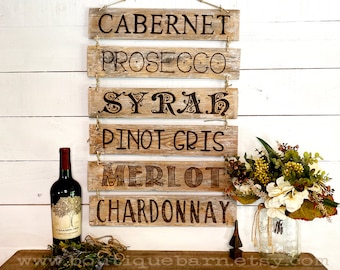 Wine Wood Sign, Handmade Sign, Wine Decoration For Kitchen, Wine Decor Gift, Cabernet Sign, Chardonnay Sign, Shiraz Sign, Merlot Sign