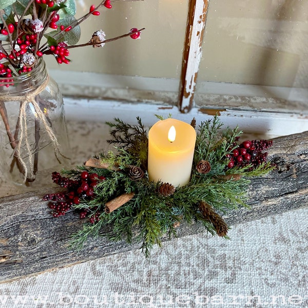 Handmade Yule Log Christmas Candle Centerpiece, Candle Riser, Rustic Table Runner