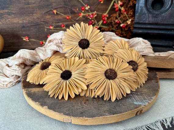 Gerba Daisy Wood Flower, Neutral Bowl Fillers, Rustic Table Decor, Forever Flowers for Fall Mantles & Centerpieces, Handmade Fall Home Decor